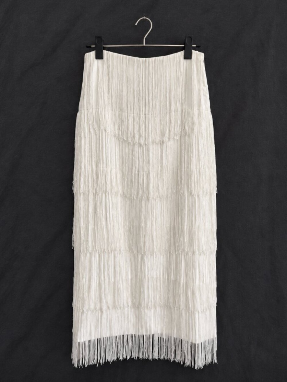12th Tribe | White Fringe Midi Skirt, Size M